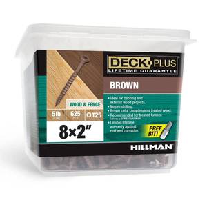lot 11168 image: Deck Plus 2 Inch Epoxy Coated Exterior Wood and Fence Screws #8 x 2 TorxStar Drive Included Coarse Thread, Outdoor Rust Resistant Decking Screw, Brown, 5lb Box, 625 Pieces  49005