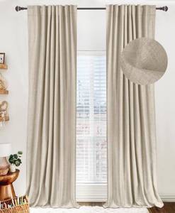 lot 11179 image: 100% Blackout Shield Linen Blackout Curtains for Bedroom 84 Inches Long, Back TabRod Pocket Living Room Drapes, Thermal Insulated Blackout Curtains 2 Panels Set, 50 W x 84 L, Oatmeal