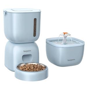 lot 11185 image: Automatic Cat Feeder and Water Dispenser FW1, Wire or Battery Cat Food Dispenser Timer Pet Feeder - Locking Lid, Desiccant Bag, Programmable Portion Control, 4 Daily Meals, 10s Voice Recorder-Blue (Used)