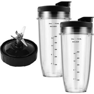 lot 11203 image: Blender Replacement Parts for Ninja, 24oz Ninja Blender Cups with To-Go Lids, 7 Fins Extractor Blade, Compatible with Nutri Ninja Auto iQ Blenders BL2012 BN801 BL480-30 BL640-30 BL642-30 NN100-30