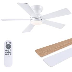 lot 11220 image: BYKISTOK 46 Flush Mount Ceiling Fan with Lights - White Modern Fan Light with Reversible Mute Motor, 3CCT Dimmable, Wind Speeds Adjustable, Low Profile Light Fixure for Indoor Use, Bedroom