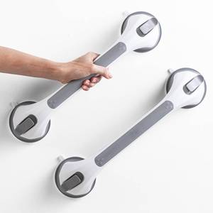 lot 11223 image: LEVERLOC 2 Pack Shower Grab Bars for Bathtubs and Showers, Easy to Install Suction Shower Handles for Bathroom Removable Handrails for Seniors Elderly Heavy Duty Safety Grip Waterproof Drill Free Gray