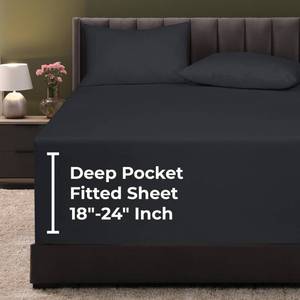 lot 11224 image: Royale Linens Fitted Sheet Queen - Ultra Soft 1800 Brushed Microfiber - Hotel Luxury Bottom Sheets - Wrinkle Free & Fade Resistant - Deep Pocket Fitted Sheet Only (Queen, Black)