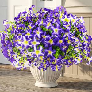 lot 11229 image: Daynight 16 Pcs Faux Petunias Artificial Flowers for Outdoors, UV Resistant Fake Purple Petunias Plants Realistic Silk Flowers for Porch Front Door Garden Window Outside Decor (16, Purple)