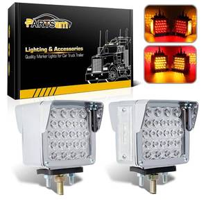 lot 11230 image: Partsam Double Face Square LED Fender Pedestal Lights AmberRed 52 LED 3 Studs Mount Truck Trailer Stop Tail Turn Signal Lights Chrome Visor Waterproof wSide Reflex Clearance Lights Clear Lens