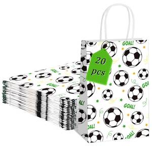 lot 12018 image: woric 20 Pcs Soccer Gift Bags, 6.2x3.1x8.3 in Soccer Goodie Bags with Handles Paper Soccer Treat Bag for Team Kids Adults Football Themed Birthday Party