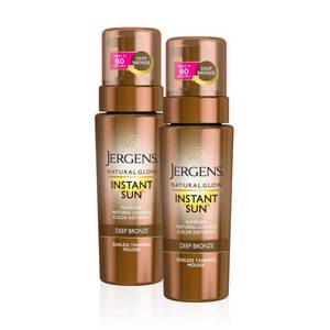 lot 12023 image: Jergens Natural Glow Instant Sun Body Mousse, Self Tanner for Deep Bronze Tan, Sunless Tanning Body Bronzer for Natural Looking Color Instantly, 6 Oz, Pack of 2