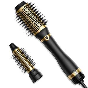 lot 12389 image: Hair Dryer Brush with Two Interchangeable Barrels (Oval and Round), Hot Air Straightening and Volumizing Anti-Frizz Ceramic Titanium Brush