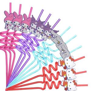 lot 12407 image: Hello Kitty Reusable Crazy Straws for Kids, 12 Pcs Colorful Hard Plastic Curly Drinking Straws, Birthday Party Supplies, Party Favors, Fun Cartoon Straws for Juice & Ice Cream