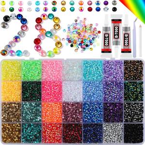 lot 12415 image: 28 Colors Resin Jelly Gems Bedazzling Kit, 3mm Flatback Rhinestone Gems for Nail Art Crafts, with 3 Bottles B7000 Glue for Clothes, Shoes, Bedazzled DIY Jewelry Making Heavy Duty Weather Resistant