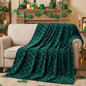 lot 12416 image: Moukeren St. Patricks Day Shamrock Throw Blanket 50x60 - Cozy 3D Jacquard Design, Soft Warm Green Irish Blanket for Bed, Sofa, Living Room, Home Decor