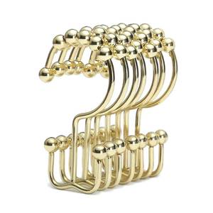 lot 12423 image: Goowin Shower Curtain Hooks Rings, Stainless Steel Gold Shower Curtain Hooks Rust Proof, Free Sliding Double Shower Hooks for Shower Curtains & Liners (Gold)
