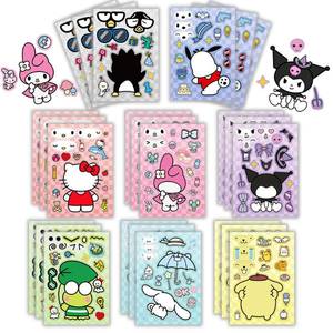 lot 12424 image: Cute Anime Stickers, 24 Sheets Make Your Own Cartoon Anime Stickers, Make a Face Sticker, Classic Anime Themed Decals, Art Craft Party Supplies