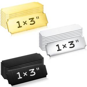 lot 12426 image: Therwen 30 Pcs Name Plates Laser Engraved Brushed Stainless Steel Plate Personalized Plaque Blank Custom Name Tag Label with Adhesive Backing(Gold, Silver and Black,1x 3,Notched Corner)
