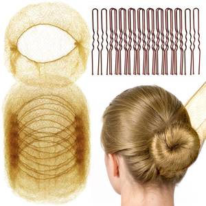 lot 12427 image: FANDAMEI 20PCS Invisible Hair Nets for Buns & 40PCS U-Shaped Hair Pins, Ballet Bun Maker Set for Women, Girls, Kids (Light Brown)