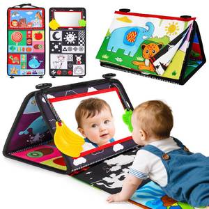 lot 12451 image: Baby Mirror Tummy Time Toys 0-6 Months with Crinkle Cloth Books Infant High Contrast Newborn Sensory Black and White Toy for 0-3 4 5 6 Months Must Haves Babies 3-6 6-12 Month Boy Girl Shower Gifts