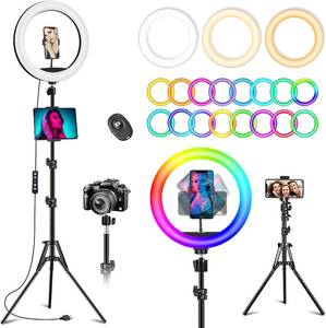lot 13916 image: 10.3 Ring Light with Tripod and Phone iPad Holder,Selfie Ring Light with 51 Color Mode,Circle Lighting for iPhone,Dimmable LED Phone Ringlight with Stand for MakeupVideo RecordingPhotographyTikTok