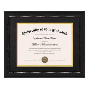lot 13917 image: upsimples 11x14 Diploma Frame with High Definition Glass, Display 8.5x11 Certificate with Black over Gold Mat, Degree Document Frame for Wall and Tabletop, Black with Gold Beads, 1 Pack