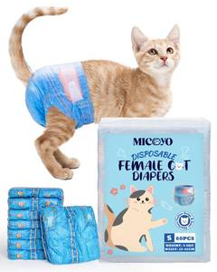 lot 14032 image: MICOOYO Disposable Cat Diapers, Cat Diapers for Female Cats with Ultra Stretchy, Puppy Diaper Super Absorbent, Fit for Cats in Heat or Incontinence, 20 Count Small Size