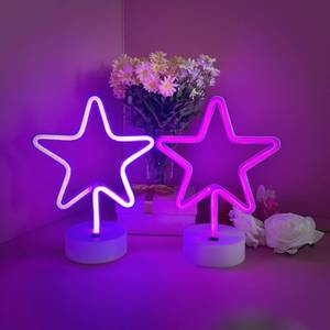 lot 14365 image: TT�SSTIE Star Neon Sign LED Star Lights for Wall Decor Battery Powered or USB Neon Star Light with Base Neon Sign for Bedroom Party Bar Gift Birthday Decoration Pink & Purple-2PCS