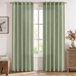 lot 14367 image: MIULEE Faux Linen Curtains 84 Inch Length 2 Panels Natural Sage Green Semi Sheer Curtain with Back Tab Rod Pocket, Light Filtering Window Privacy Burlap Drapes for Living Room Bedroom 42W x 84L