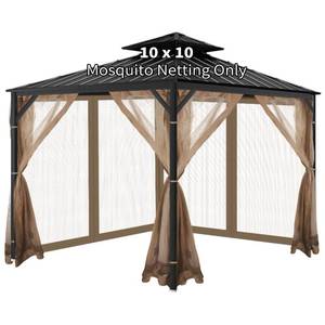 lot 14370 image: OIPUNSHLE Gazebo Universal Replacement Mosquito Netting, 10x10 Gazebo Netting Outdoor, 4-Panel Screen Walls for Outdoor Patio with Zipper (Mosquito Net Only) (Brown)