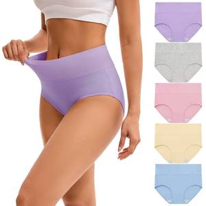 lot 14373 image: INNERSY Womens High Waisted Underwear Cotton Panties Regular & Plus Size 5-Pack(L,Style 1)