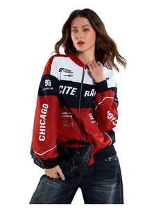 lot 14377 image: SOLY HUX Womens Racing Jacket Race Car Driver Bomber Jackets Color Block Y2k Outerwear Vintage Streetwear Red Multi Medium