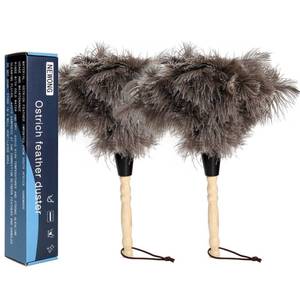 lot 14386 image: 2pcs Ostrich Feather Dusters Natural Feathers Duster with Wooden Handle Natural Ostrich Feathers for Home Cleaning and Office Finishing Duster(2pcs��Length14