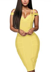 lot 14387 image: Hybrid & Company Womens Elegance Stretch Chic Bandage Dress DRBD132 Yellow M