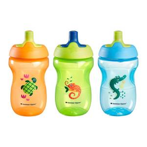 lot 14404 image: Tommee Tippee Sporty Bottle, 10oz Sippy Cups for Toddlers 1-3, Spill-Proof, Bite Resistant Spout, Easy to Hold Design, BPA Free, Pack of 3, Orange, Green and Blue