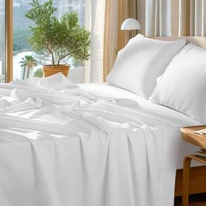 lot 14434 image: SONORO KATE 100% Egyptian Cotton Sheets Set - 1000 High Thread Count, Luxury 5-Star Hotel Sateen Bed Sheets, Soft, Breathable Long Staple Sheets, Fit up to 16 - 4 PC (White,King)