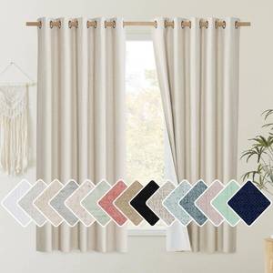 lot 14444 image: NICETOWN Natural 100% Blackout Short Curtains 63 inches Lenghth Burg for Kitchen, 2 Panels, Burlap Linen Drapes with Thermal Insulated White Liner, Keeping Out Cold Air and Heat Panels