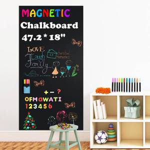lot 14445 image: Ykall Magnetic Chalkboard Contact Paper for Wall, 47.2 x 18 Self-Adhesive Magnet Wall Sheet with 79 Magnetic Letters for Kids and 12 Colors of Chalk, Black Chalk Board Wallpaper Roll