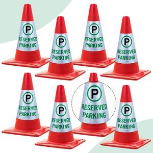 lot 14446 image: Oudain 8 Pack Reserved Parking Cone Sleeve Bright Reflective Reserved Sign 360° High Visible Message Sleeve Reserved Parking Signs for Traffic Safety Cone Driveway Road Commercial Residential Area