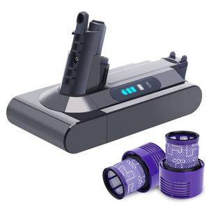 lot 14453 image: Biswaye Upgraded 25.2V 5.0Ah V10 Replacement Battery Compatible with Dyson Cyclone V10 SV12, Animal, Absolute, Allergy Cordless Vacuum Batteries, Comes with 2 Filters