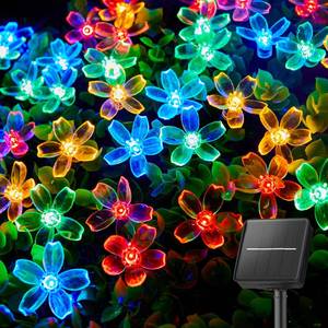 lot 14455 image: Brightown 60 LED Flower Solar String Lights Outdoor Waterproof Fairy Lights for Garden Yard Fence Patio Christmas Tree Wedding Party Decor, Multicolor