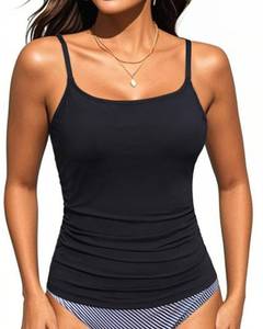 lot 14458 image: Talisea Womens Tankini Top Only Tummy Control Bathing Suits Top U Neck Swimwear Tops No Bottom Black XXL