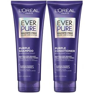 lot 14473 image: L��Oreal Paris EverPure Sulfate Free Brass Toning Purple Shampoo and Conditioner Set for Blonde, Bleached, Silver, or Brown Highlighted Hair, 1 Kit