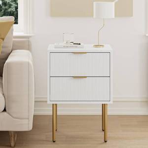 lot 15009 image: Masupu Nightstand,Mid-Century Modern Bedside Table with 2 Storage Drawer,Small Gold Frame Side End Table for Bedroom,Living Room, White