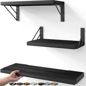 lot 15016 image: BAYKA Wall Mounted Floating Shelves, Wood Floating Wall Shelf for Books & Decor, Small Space-Saving Display & Organizer��Black��Set of 3��