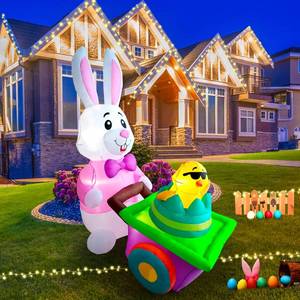 lot 15022 image: 6 Ft Inflatable Yard Decoration for Easter, SHDEJTG Easter Bunny Push Trolley Blow Up Easter Outdoor Decoration for Party Yard Garden Lawn