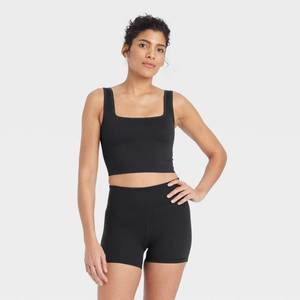 lot 16151 image: Womens Seamless Square Neck Cropped Tank Top - All In Motion Black M