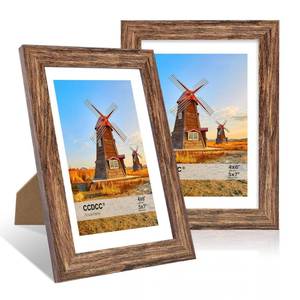 lot 16160 image: ccdcc 5x7 Picture Frame Set of 2, 5 x 7 Wood Photo Frames with Mat for 4x6, Natural Wooden Frame with Real Glass Cover for Wall and Tabletop Display,Rustic Brown