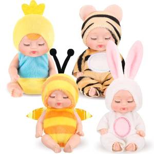 lot 16161 image: Hanaive 4 Pcs 4 Inch Mini Baby Dolls Lifelike Realistic Baby Dolls Animal Clothes Cute Tiny Gifts for Kids Birthday Party(Vivid Style)