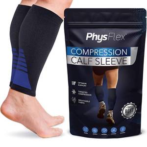 lot 16165 image: Calf Compression Sleeves for Men and Women - (1 Pair) Footless Compression Socks Support for Varicose Vein, Nursing, Pregnancy, Running - PhysFlex Leg Sleeve Brace for Shin Splints, Pain Relief M