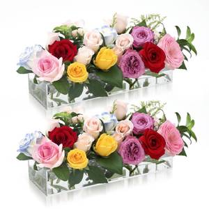 lot 19075 image: 2 Pack Acrylic Flower Vase Rectangular, Clear Acrylic Flower Vase, 24 Inch Long Floral Centerpiece for Dining Table Decor, Clear Vases with 12 Holes,Modern Flower vase for HomeWeddingParty
