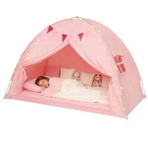 lot 19081 image: Twin Bed Tent Canopy, Indoor Blackout Privacy Toddler Bed Tent for Kids with Light, Portable Sleeping Floor Kids Playhouse (Pink, Twin Size)