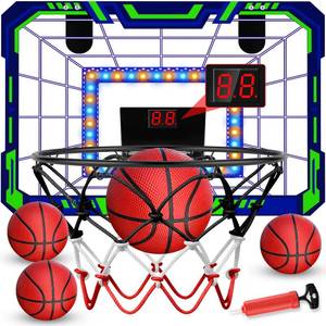 lot 19086 image: legtce Kids Indoor Basketball Hoop - Over The Door Mini Basketball Hoop with LED Scoreboard, Lights & Sound, Includes 4 Balls - Fun Birthday for Boys & Girls Ages 3-12 to Play Anywhere