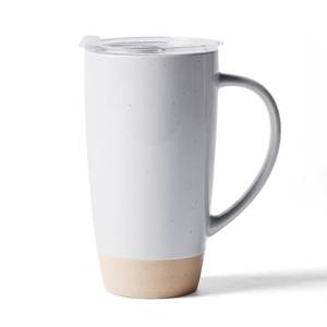 lot 19101 image: famiware Milkyway Coffee Mug, 20oz Large Coffee Mug, Ceramic Mug with Lid, Tea Cup with Handle for Latte, Tea, Cocoa, Milk, Home & Office, Light Gray